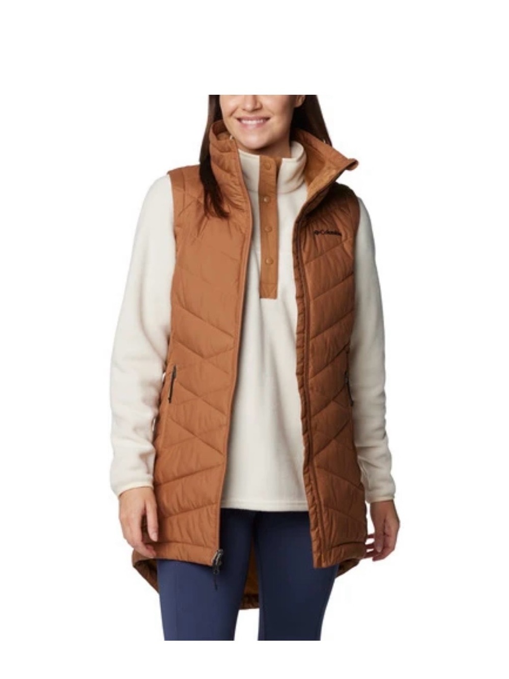 Columbia Long Quilted Vest in Caramel Brown